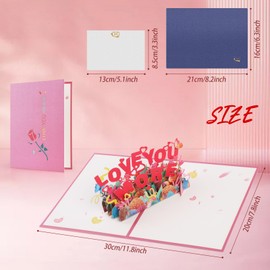 Bighan Pop Up Happy Mother's Day Card, 3D Valentine's Day Pop Up Greeting Boxed Cards Love You More Pop Up Cards for Men and Women Family, B
