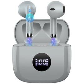 Wireless Earbuds, Bluetooth 5.3 Headphones in Ear with 4 ENC Noise Cancelling Mic, Bluetooth Earbuds 40H Playtime, HiFi Stereo Deep Bass Wireless Earphones IP7 Waterproof, USB-C Fast Charge Light Grey