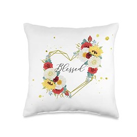 Pioneer Country Farm Blessed Peony Sunflower Heart Wreath Throw Pillow