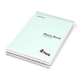 Mintra Office Steno Books (Pastel Colors 4pk - Green Tint Paper, Gregg Ruled)