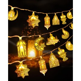 Ramadan Fairy Lights, Ramadan Decorations Eid Al Adha Fairy Lights, 1.5 m 10 LEDs Fairy Lights Moon Star Lantern Lamp Mubarak Fairy Lights Ramadan Decoration for Home Room Outdoor Decoration Party