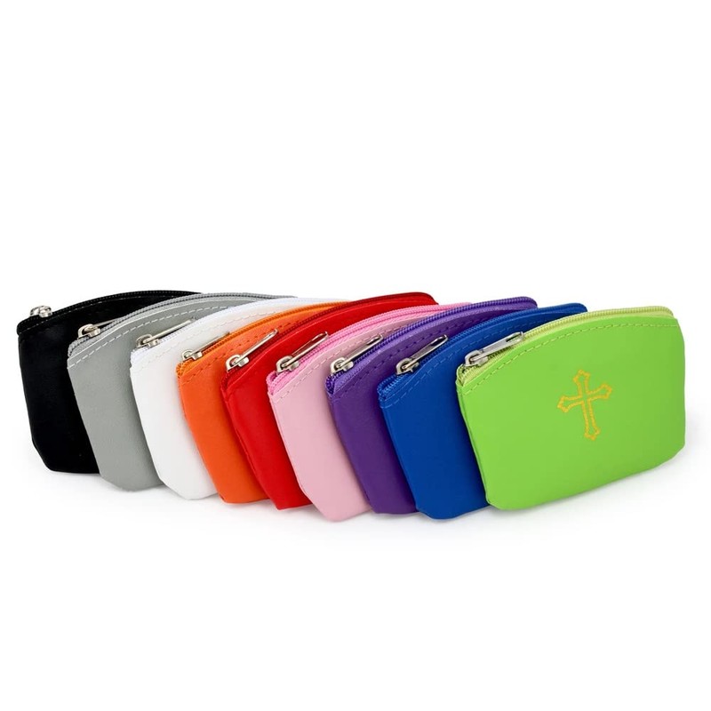 Brown Rosary Pouch with Zipper and Gold Cross Imprint