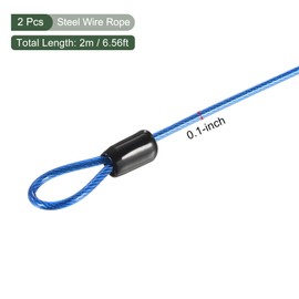 YOKIVE 2 Pcs Security Steel Cables, Coated Baggage Lock Wire Rope with Double Loop | Great for Luggage, Bicycles, Doors (Blue, 2.5mmx2m)