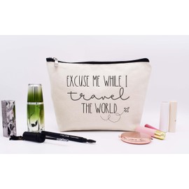 LIBIHUA Excuse Me while I Travel the World,World Traveler Gifts,Vacation Gifts,Adventure Gifts,Gift for Traveler,Funny Travel Lovers Christmas Gifts-Makeup Bag Cosmetic Bag Travel Pouch
