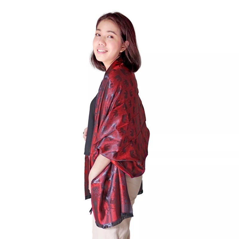 AeraVida Elegantly Stunning Hand Woven Red and Black Silk Elephant