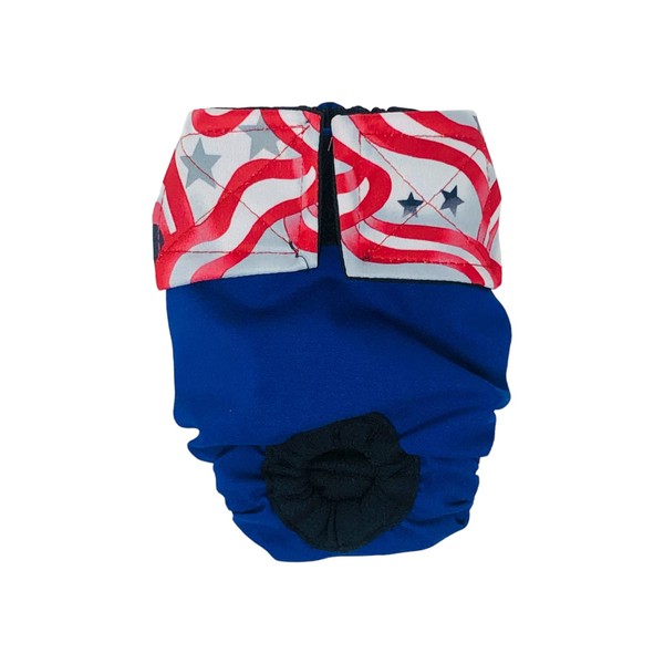 Barkertime Patriotic Stars on Blue Premium Waterproof Cat Diaper, L,