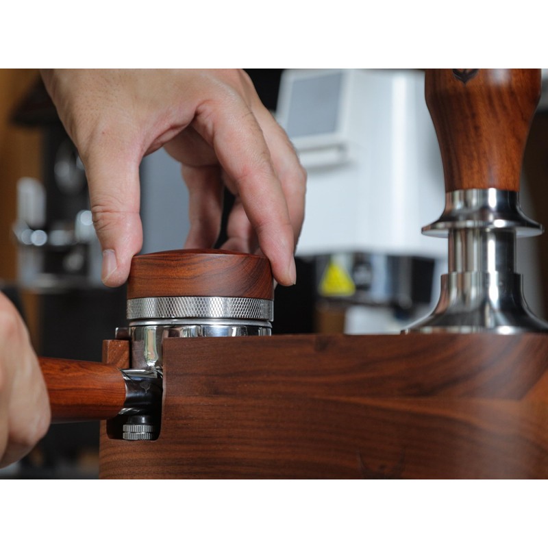 KNODOS 54mm Espresso Distribution Tool Stainless Steel Adjustable Rosewood Coffee