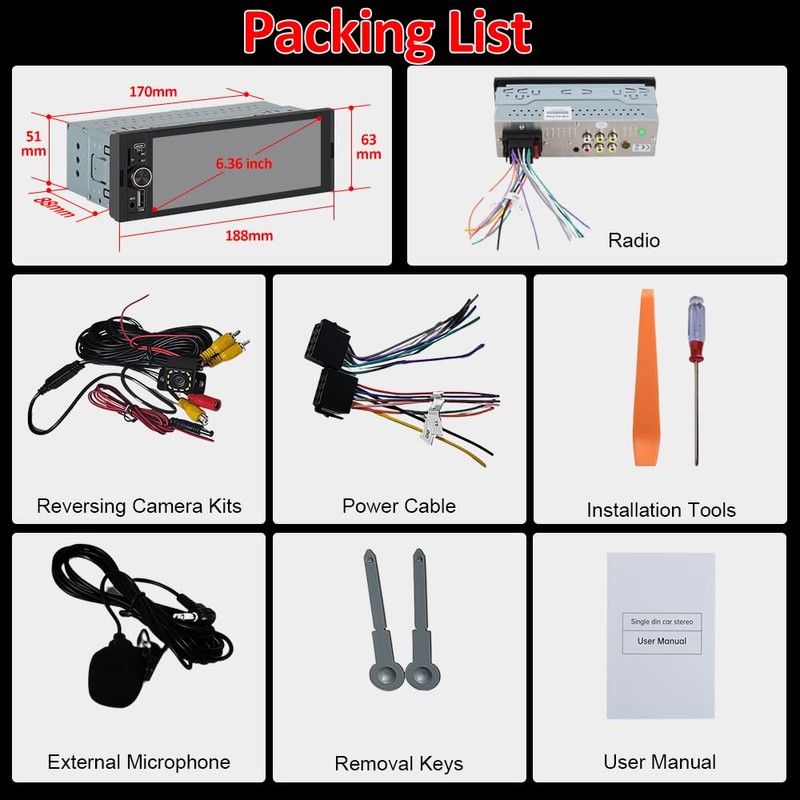 Junsun Single DIN Car Stereo with CarPlay and Android Auto,