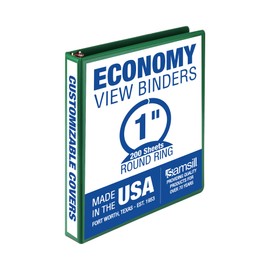 Samsill 1 Inch 3 Ring Binder, Made in USA, Economy Round Ring, Clear View Cover, 200 Sheet Capacity - for School, Home, Office - Forest Green