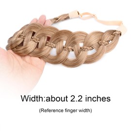 DIGUAN Hollow out wide braid with thin braid Synthetic Hair Braided Headband Hairpiece for Women (Dark Blonde, Wide)