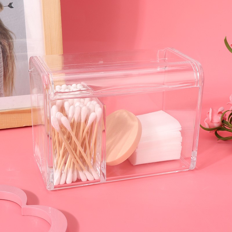 Transparent Cotton Swab Storage Box Makeup Powder Puff Cosmetic Tool