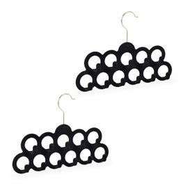 relaxdays 2 x Scarf Holders, Ties, Belts, Hooks, 360° Rotating, Non-Slip, 11 Holes, Velvet Cloth Holder, Black