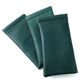 Calabria Soft Squeeze Spring Top Eyeglass Case Green 3 Pack Snakeskin PU Leather Men Women Glasses Pouch Sunglass Bag Sleeve