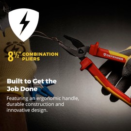 MEGAPRO® DEFENDER Pliers | Combination | 1000V VDE Certified | 8.5" Long | Insulated | Linesman | Electricians Tools