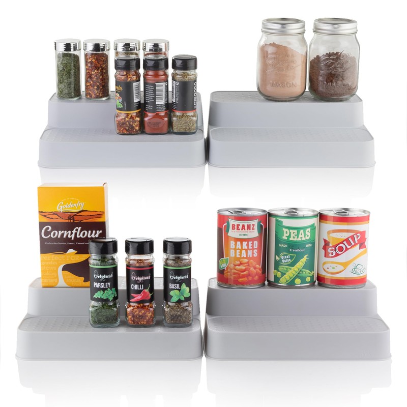 Minky 2 Tier Shelf Organisers - 4 Pack Cupboard Organiser,