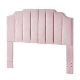 24KF Pink Teddy Fabric Tufted for Queen Upholstered Headboard, Modern Vertical Channel Design Full Headboard with Stepped Silhouette Top Edge,6026-Q-Teddy Pink