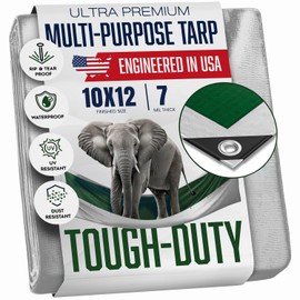 10x12 Heavy Duty Waterproof Tarp, 7 Mil Thick, High Durability, Tear & Fade Resistant, UV Treated, Grommets Every 18 Inches (10x12)