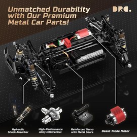 DEERC 9005E 1:14 All Terrain Fast RC Car, 40KPH High Speed RC Truck with LED Headlight, 4x4 Remote Control Car, 2 Batteries 40 minutes Play Time