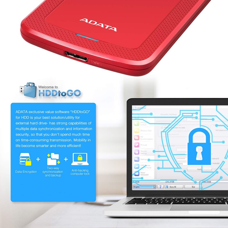 ADATA Disco Duro Externo HDD HV300, 1 TB, Rojo USB