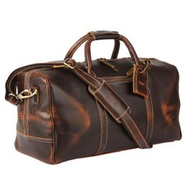 KomalC Leather Duffel Bags for Men and Women Full Grain Leather Travel Overnight Weekend Leather Bags Sports Gym Duffel for Men (Dark Tan, 20 Inch)