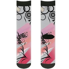 Buckle-Down unisex-adult's Socks Flowers w/Filigree Pink Crew, Multicolor