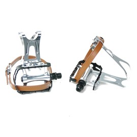 Bicycle Pedals with Pedal Hooks, Easy Running with Closed Ball Bearings, 9/16 Inch Thread, Pedal Cage for SingleSpeed Fixy Retro Bike, Velo Vintage, Stainless Steel Cage with Faux Leather Strap