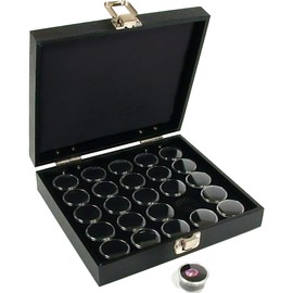FindingKing 25 Gem Jars Black Display Tray Gemstone Travel Case