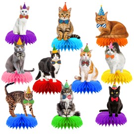 10 Pcs Cat Birthday Party Decorations, Lovely Cat Honeycomb Centerpieces, Pet Cat Birthday Party Supplies, Kitten Table Decorations for Cat Themed Birthday Party Baby Shower