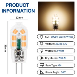 Akynite Akynite recessed spotlight G4 LED 12V 2W AC/DC warm white? 3000K, replacement for G4 10W 20W halogen lamp, LED G4 pin base lamp for extractor hood chandelier, not dimmable, set of 10