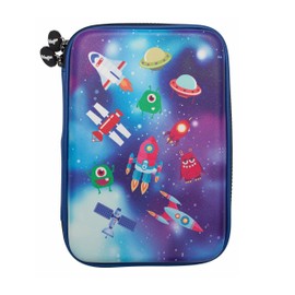 Fringoo - Kids Pencil Case - Multicolour Solar System Design - Black Pencil Case- Stationery Holder - Large - Embossed Hardtop - Double Zipper