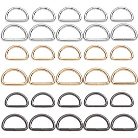 Pack of 30 Metal D Rings, Multi-Purpose Metal D Ring, 2 Sizes D Rings Half Rings, Various D Rings for Bag, Buckle, Straps, Backpack, Craft Accessories, 3 Colours