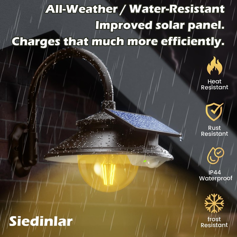 SIEDiNLAR Solar Barn Light Outdoor 3 Modes 2 Lighting, Garage