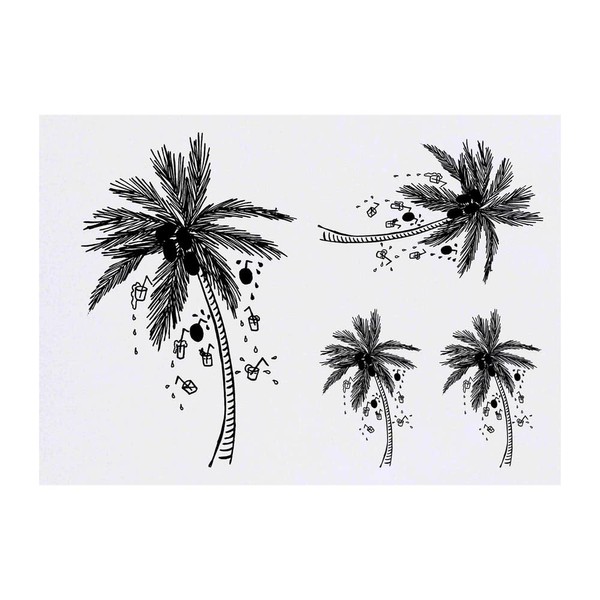 4 x 'Palm Tree & Drinks' Temporary Tattoos - Water