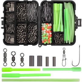 OKVGO 525pcs Set Sea Fishing Rigs DIY Making Kit, Flapper Rig Fishing Tackle Box with Hook Swivels Snap and Tube for Beach Casting Shore Fishing Flounder Flat Fish (Size: 2/0#)