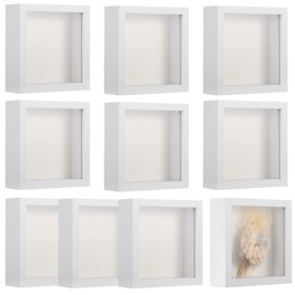 10 PCS Mini Shadow Box Frames - 5.6 in Small Square Shadow Boxes for Displaying Dried Flowers, White 3D Floating Frames for Craft Projects, Picture Frames for Home Decor DIY Favors