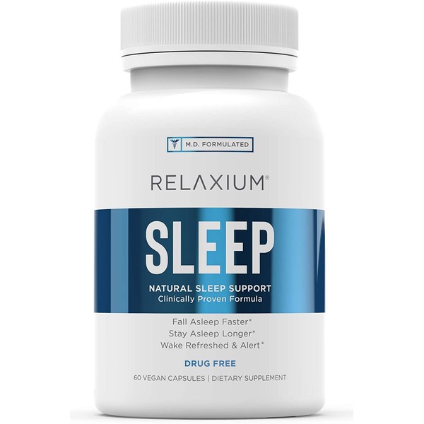 Relaxium Natural Sleep Aid | Non-Habit Forming | Sleep Supplement for Longer Sleep & Stress Relief w/Magnesium, Melatonin, GABA, Chamomile, & Valerian (60 Vegan Capsules, 30 Day Supply)