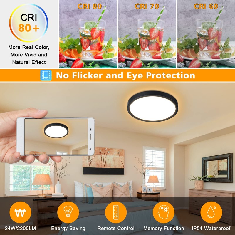 Unicozin Dimmable LED Flush Mount Ceiling Light with Remote Control,