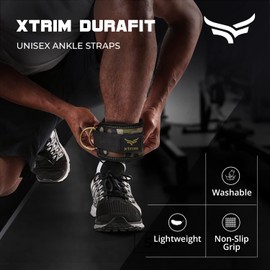 XTRIM Durafit Unisex Stylish Ankle Straps with Metal D-Rings for Cable Machine, Kickbacks and Glutes Workouts| Adjustable Ankle Straps | Curls & Hip Abductors with Padded Neoprene Support (Army Green)