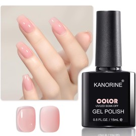 Kanorine Sheer Pink Nude Gel Nail Polish, Jelly Neutral Peach Translucent Color UV LED Light Cure Gel Polish for Nail Art DIY Manicure and Pedicure at Home 15ML