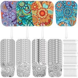Geelin 24 Pcs Mandala Handheld Fan Set Print Your Fans Including Fan and Handle 4 Styles DIY Painting Paper Fans for DIY Crafting Painting Birthday Supplies Outdoor Games Holiday Party Decor