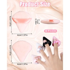 Glavatrix 8 PCS Mini Powder Puff, Finger Setting Powder Puffs for Face, Small Velour Triangle Makeup Sponge (Black+White+Nude+Pink)