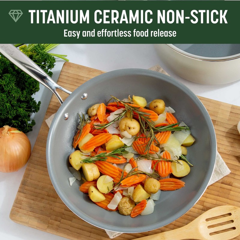 Goodful Ceramic Nonstick Pots and Pans Set, Titanium-Reinforced Premium Nonstick