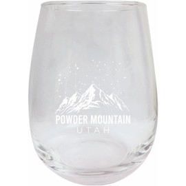 R and R Imports Powder Mountain Utah Souvenir Ski Adventures 15 oz Engraved Wine Glass 2-Pack