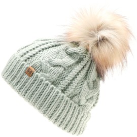 MIRMARU Gorro de punto para niños y niñas de 7 a 12 años de invierno, elástico, con pompón, FauxPom / Menta, Talla única
