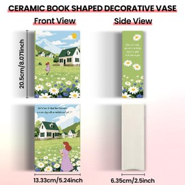 TWINKLEMON Large Ceramic Book Vase for Flowers Book-Shaped Decorative Vase Bookshelf Decor Unique Vases for Home Bedroom Office Decor - Anne of Green Gables