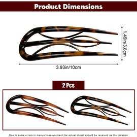 JazSwirl French Hair Pins for Women, 2 Pcs Brown Leopard French Hair Pins for Thick Hair Fine Hair Thin Hair, Large U Shaped Hair Pins Hair French Pins Hair Forks Chignon Pin for Buns (M-Wide)
