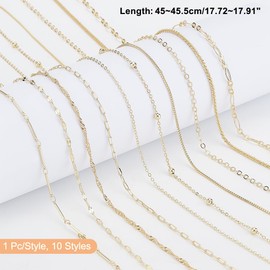 PH PandaHall 10 Styles Necklace Chain Brass Cable Chain Jewelry Making Necklace Trombone Chain Loose Necklace for Women 45cm 10pcs, Brass