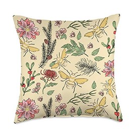 Nature Plants Flowers Floral Leaves Beehive Honeycomb Bee Throw Pillow