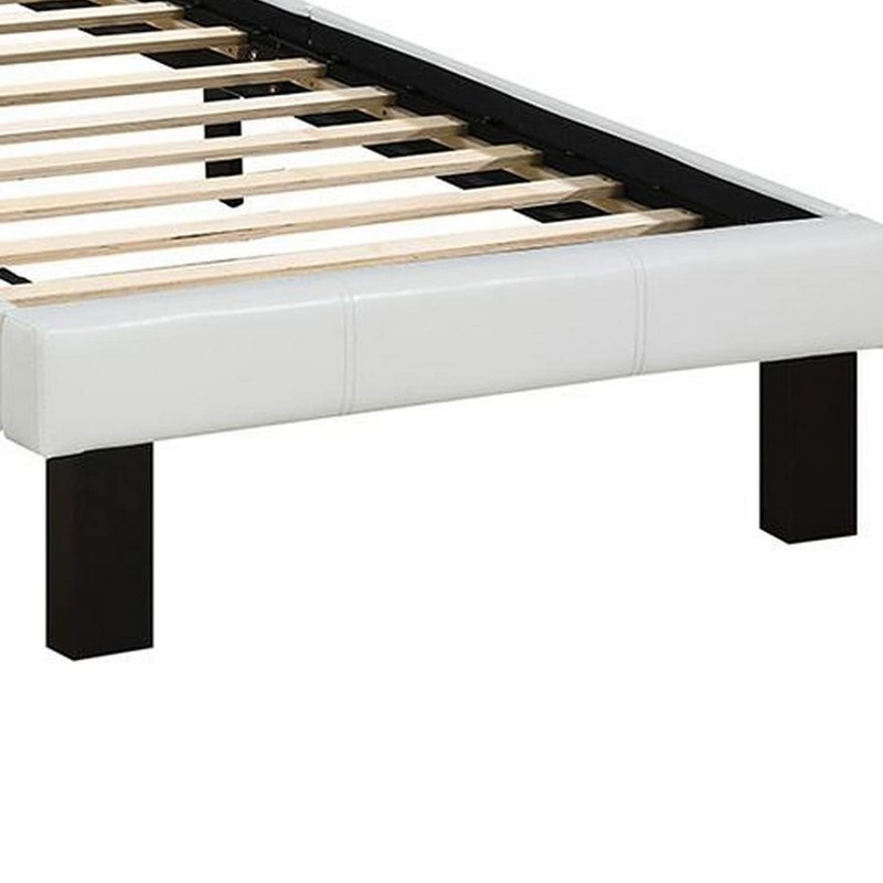 Benjara Faux Leather Upholstered Twin Bed With Tufted Headboard, White