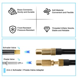 2-in-1 Air Inflator Hose Schrader & Presta Valve Adapter Extension Tube Hose for Air Compressors Bike Car Motorcycle Bicycle Tyre Air Pump Inflator Replacement Hose